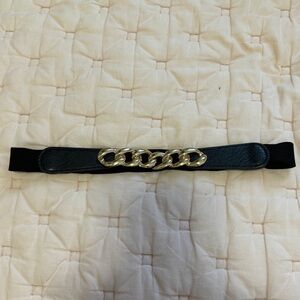Black Elastic Belt with Gold Buckle